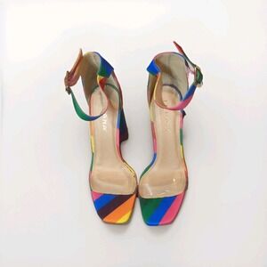 Pre-owned "Liliana " Multi Color Pumps Size 10. Platform, High Block Heel, Strap